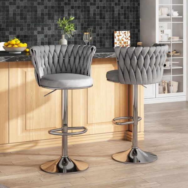 Velvet Swivel Bar StoolsSet of 2)-Modern,Adjustable Height,Comfortable KitchenChairs in Beige, Black,and Grey. - Image 2