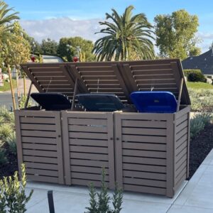 Outdoor Trash Can Enclosure – Weatherproof Garbage Bin Storage Shed, Fits 96 Gallon Bins, PVC & Composite Panels