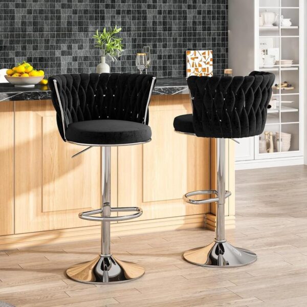 Velvet Swivel Bar StoolsSet of 2)-Modern,Adjustable Height,Comfortable KitchenChairs in Beige, Black,and Grey. - Image 3