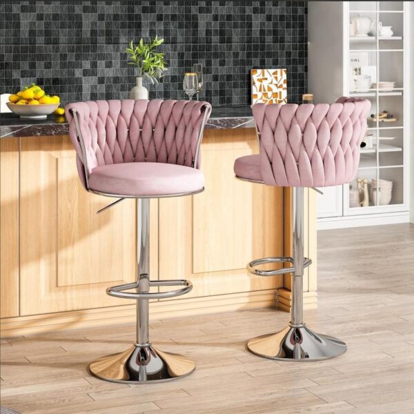 Velvet Swivel Bar StoolsSet of 2)-Modern,Adjustable Height,Comfortable KitchenChairs in Beige, Black,and Grey. - Image 4