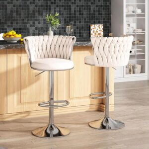 Velvet Swivel Bar StoolsSet of 2)-Modern,Adjustable Height,Comfortable KitchenChairs in Beige, Black,and Grey.