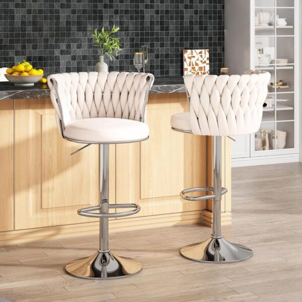 Velvet Swivel Bar StoolsSet of 2)-Modern,Adjustable Height,Comfortable KitchenChairs in Beige, Black,and Grey.