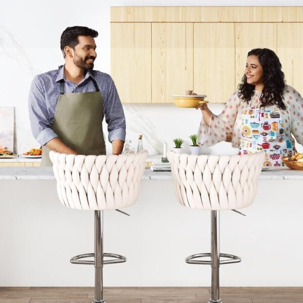 Velvet Swivel Bar StoolsSet of 2)-Modern,Adjustable Height,Comfortable KitchenChairs in Beige, Black,and Grey. - Image 6