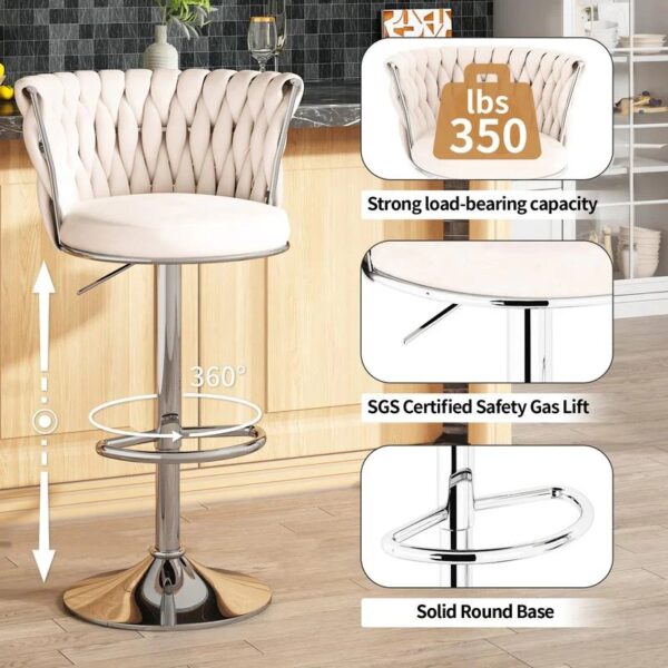 Velvet Swivel Bar StoolsSet of 2)-Modern,Adjustable Height,Comfortable KitchenChairs in Beige, Black,and Grey. - Image 9
